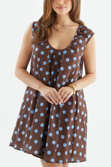 Polka Dot Print U-neck Sleeveless Loose Mini Dress
