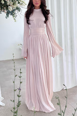 and Elegant Waist-tie Back Pleated Maxi Dress