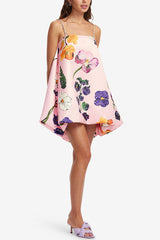 Whimsical Charm Wildflowers Print Embellished Shoulder Straps Bubble Hem A-line Mini Dress