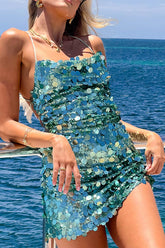 Sequined Backless Tie-waist Slim-fit Mini Dress