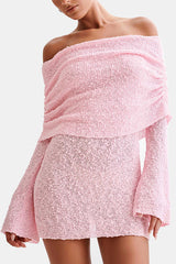 and Off-shoulder Long-sleeved Mini Dress