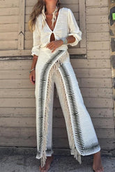 and Casual High-waisted Tassel Straight Leg Pants