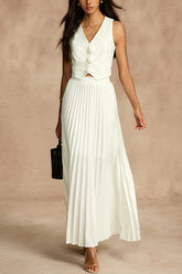 Rosette Sleeveless Tank Top and Pleated Maxi Skirt Set