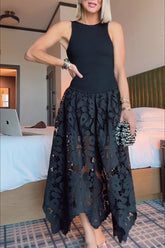 Atlas Asymmetric Ribbed-knit and Guipure Lace Back Zipper Midi Dress