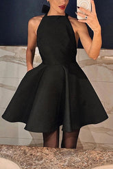 Backless Halterneck Lace-up Pocket Mini Dress