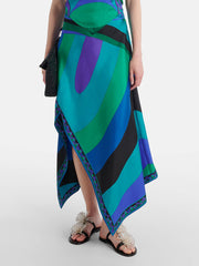 Gabbie Satin Unique Print Halter Scarf Tank and Asymmetrical Maxi Skirt Set