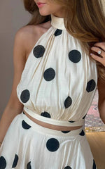 Gift To You Polka Dot Print High Neck Sleeveless Top and Layered Hem Maxi Skirt Set
