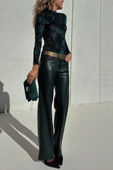 Antarey Velvet Mesh Unique Pattern Long Sleeve Stretch Bodysuit