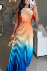 Backless Tie Elegant Gradient Pleated Maxi Dress