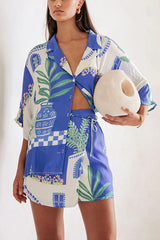 Balmy Nights Unique Print Loose Shirt and Elastic Waist Wrap Lace-up Skirt Set