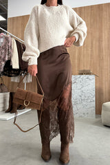 Antara Satin Lace Patchwork High Rise H-line Maxi Skirt