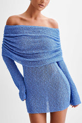 and Off-shoulder Long-sleeved Mini Dress