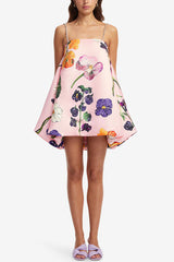 Whimsical Charm Wildflowers Print Embellished Shoulder Straps Bubble Hem A-line Mini Dress