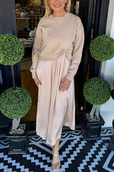 Practical Knit Ruched Sweater and Satin Stretch Tank Midi Dress Two-piece Set