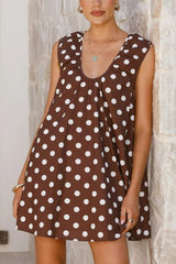 Polka Dot Print U-neck Sleeveless Loose Mini Dress