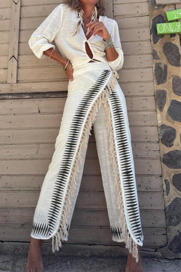 and Casual High-waisted Tassel Straight Leg Pants