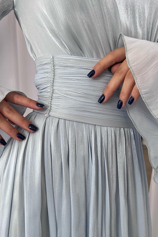 and Elegant Waist-tie Back Pleated Maxi Dress