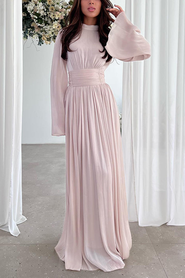 and Elegant Waist-tie Back Pleated Maxi Dress