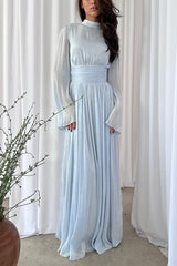 and Elegant Waist-tie Back Pleated Maxi Dress