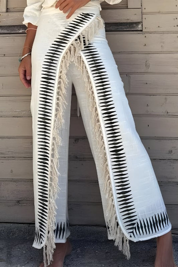 and Casual High-waisted Tassel Straight Leg Pants