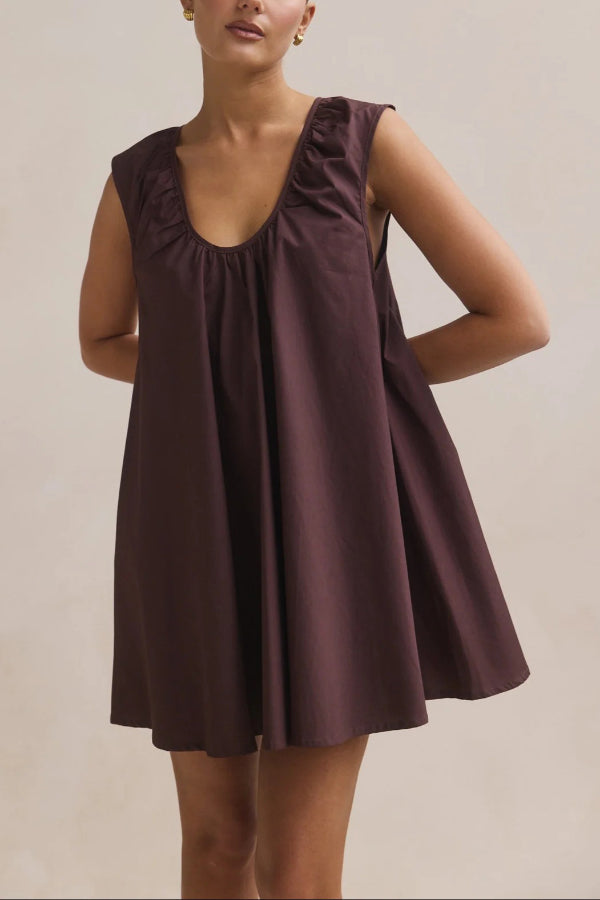 Polka Dot Print U-neck Sleeveless Loose Mini Dress