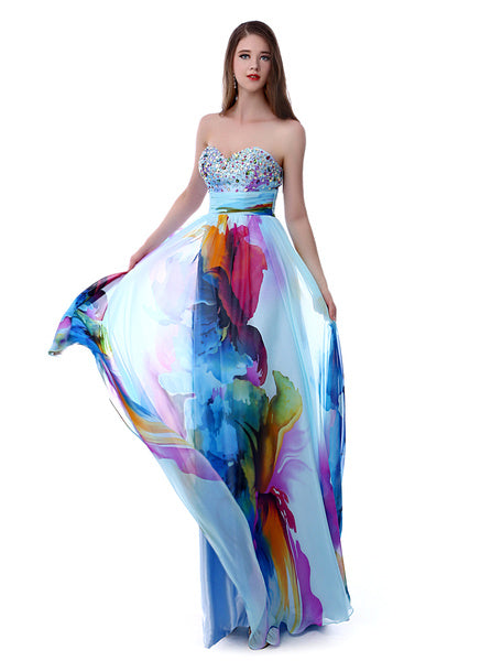 African Floral Print Chiffon Party Prom Dress