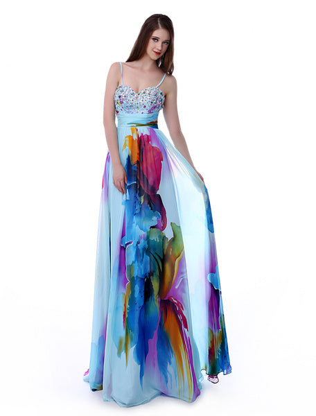 African Floral Print Chiffon Party Prom Dress