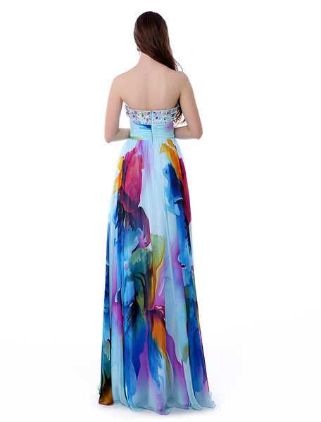 African Floral Print Chiffon Party Prom Dress