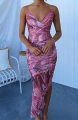 and sling fishtail print dress INS casual backless zipper holiday party dress