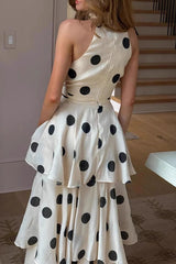 Gift To You Polka Dot Print High Neck Sleeveless Top and Layered Hem Maxi Skirt Set