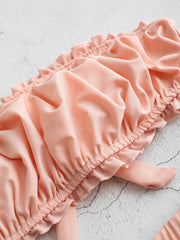 Strapless Ruffled Trim Lace-up High Waisted Bikini