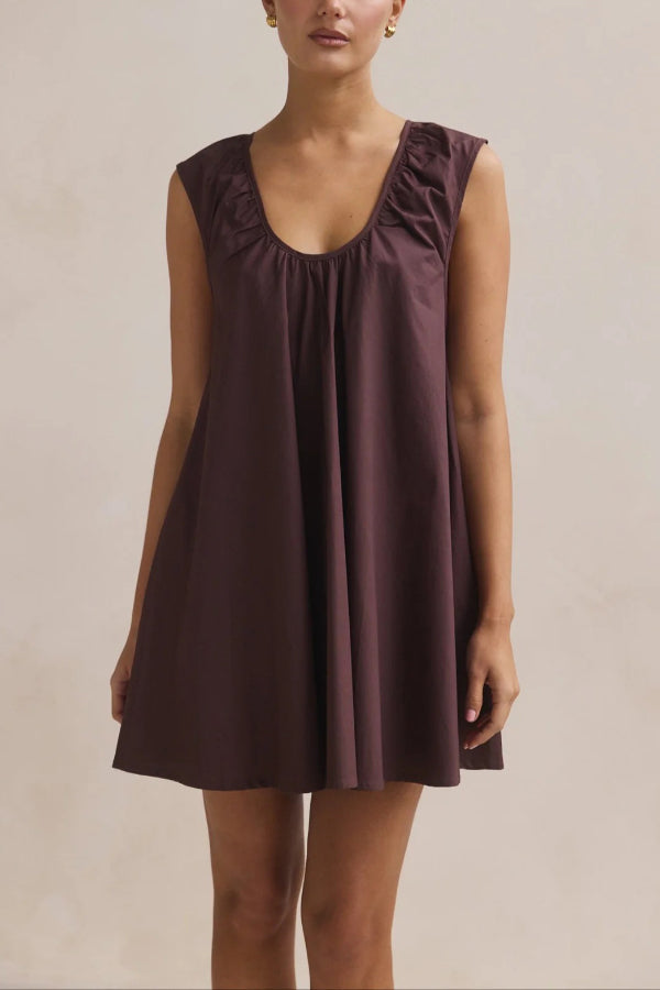 Polka Dot Print U-neck Sleeveless Loose Mini Dress