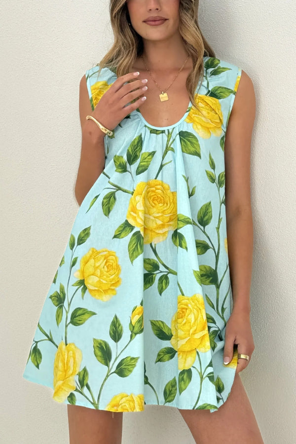 Polka Dot Print U-neck Sleeveless Loose Mini Dress