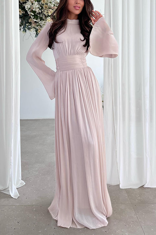 and Elegant Waist-tie Back Pleated Maxi Dress