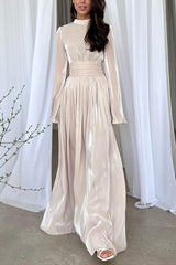 and Elegant Waist-tie Back Pleated Maxi Dress